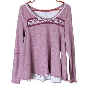 Free People Lacey Love Swing Top Lace Up Pink White Striped Size Small